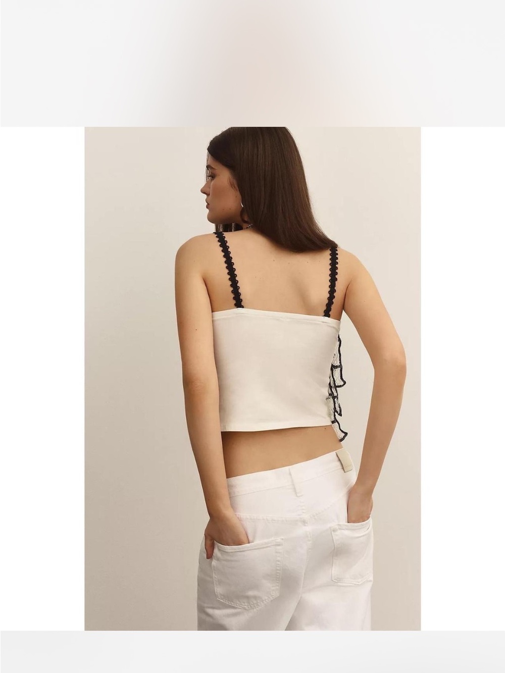 Anthropologie White Cami with Black Trim Ruffle Detail - Picture 4 of 5